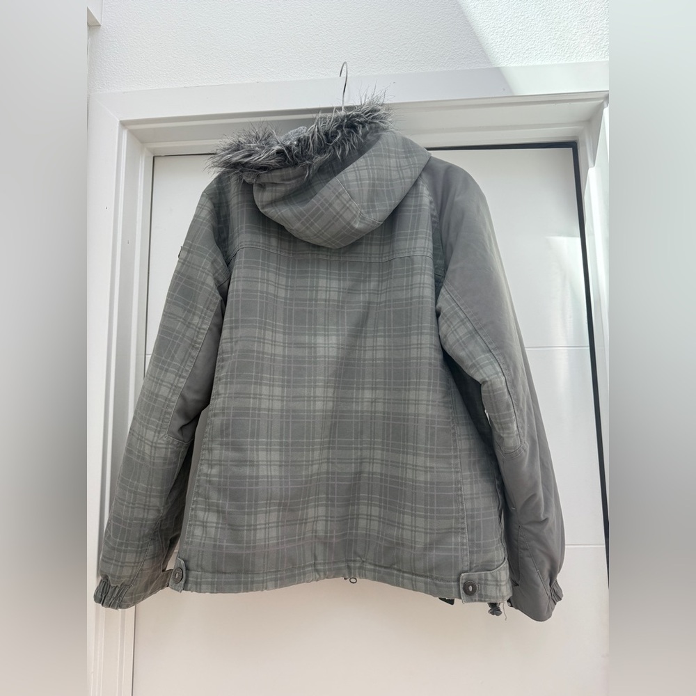 Empyre Gray Plaid Snowboard Ski Jacket Faux Fur Hood | Size L - Picture 9 of 13
